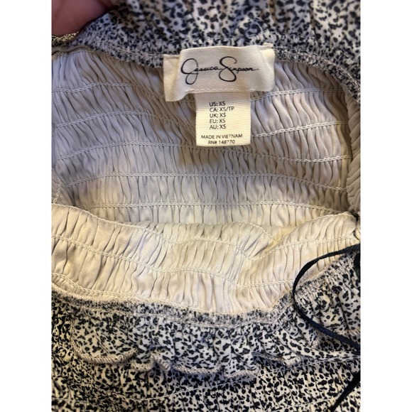 Jessica Simpson Smocked Dress Tiered Ruffle Sleeveless Mini XS Black White - Picture 4 of 4